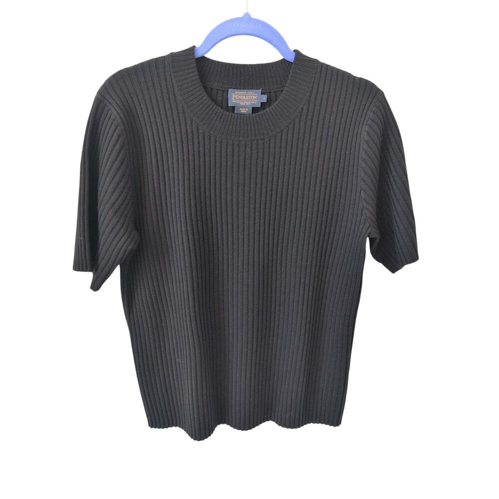 Pendleton Short-Sleeve Merino Rib Pullover in Black size Large